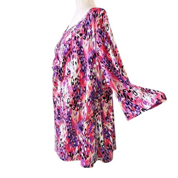 JMS Vibrant Blouse Animal Print Dressy Office Faux Two Piece 3/4 Sleeves Size 4X - Picture 4 of 9